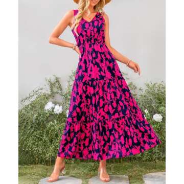 BTFBM Women Summer Dresses Casual Sleeveless Maxi Dresses Cute Floral Long Dress Wedding Guest Dress...