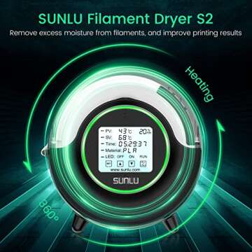 SUNLU Official Filament Dryer S2, 70℃ Max Temperature, Built-in Circulation Fan, 3D Printer Filame...