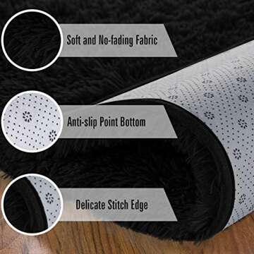 Andecor Soft Fluffy Bedroom Rugs, 5 x 8 Feet Indoor Shaggy Plush Area Rug for Boys Girls Kids Baby College Dorm Living Room Home Decor Floor Carpet, Black