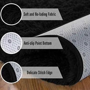 Andecor Soft Fluffy Bedroom Rugs, 5 x 8 Feet Indoor Shaggy Plush Area Rug for Boys Girls Kids Baby College Dorm Living Room Home Decor Floor Carpet, Black