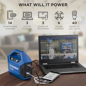 Westinghouse 155Wh 150 Peak Watt Portable Power Station & Solar Generator, Modified Sine Wave AC Outlet, Backup Lithium Battery for Camping, Home, Travel, Indoor/Outdoor Use (Solar Panel Not Included)