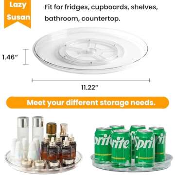 vacane Clear Lazy Susan Organizer, Non-Skid Plastic 11" Lazy Susan Turntable for Cabinet Rotating Pa...