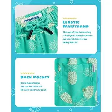 maamgic Boys Swim Trunks with Compression Liner Toddler Stretch Swim Shorts Quick Dry Swimming Trunks Boxer Brief 2 in 1 Beach Shorts Green Pineapple 5/6