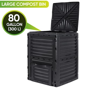 F2C Garden Compost Bin from BPA Free Material -80 Gallon(300 L) Large Compost Bin Aerating Outdoor Compost Box Easy Assembling, Lightweight, Fast Creation of Fertile Soil, Black