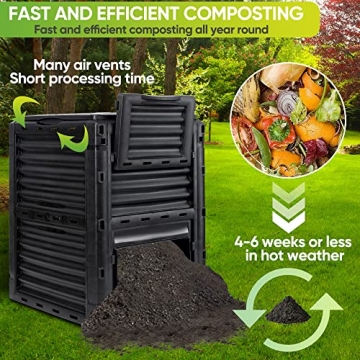 F2C Garden Compost Bin from BPA Free Material -80 Gallon(300 L) Large Compost Bin Aerating Outdoor Compost Box Easy Assembling, Lightweight, Fast Creation of Fertile Soil, Black