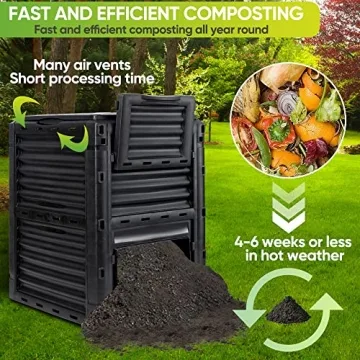 F2C Garden Compost Bin from BPA Free Material -80 Gallon(300 L) Large Compost Bin Aerating Outdoor Compost Box Easy Assembling, Lightweight, Fast Creation of Fertile Soil, Black
