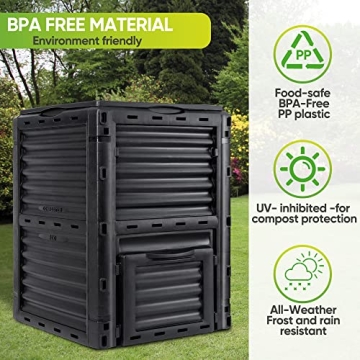 F2C Garden Compost Bin from BPA Free Material -80 Gallon(300 L) Large Compost Bin Aerating Outdoor Compost Box Easy Assembling, Lightweight, Fast Creation of Fertile Soil, Black