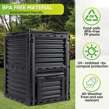 F2C Garden Compost Bin from BPA Free Material -80 Gallon(300 L) Large Compost Bin Aerating Outdoor Compost Box Easy Assembling, Lightweight, Fast Creation of Fertile Soil, Black