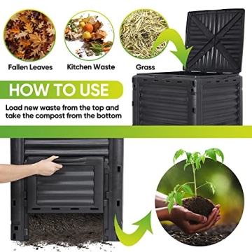 F2C Garden Compost Bin from BPA Free Material -80 Gallon(300 L) Large Compost Bin Aerating Outdoor Compost Box Easy Assembling, Lightweight, Fast Creation of Fertile Soil, Black
