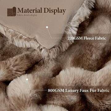 Touchat Luxury 1000GSM Rabbit Faux Fur Blanket, Super Heavy Warm Cozy Brown Blankets for Couch Bed Sofa, Ruched Plush Fuzzy Elegant Soft Reversible Mink Blanket for Living Room Bedroom, 90" x 90"