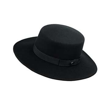 NYFASHION101 Wool Wide Brim Porkpie Fedora Hat w/Simple Band Accent - Black