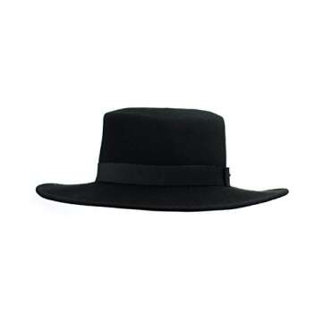 NYFASHION101 Wool Wide Brim Porkpie Fedora Hat w/Simple Band Accent - Black