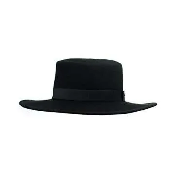 NYFASHION101 Wool Wide Brim Porkpie Fedora Hat w/Simple Band Accent - Black