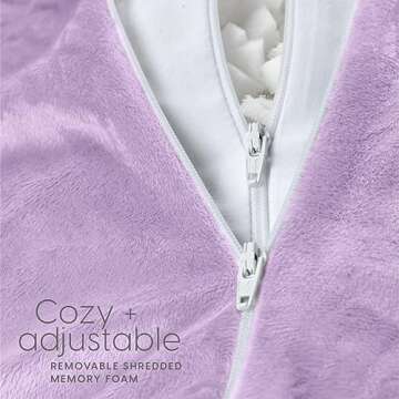 Milliard Reading Pillow with Shredded Memory Foam, Large Adult Backrest with Arms, Back Support for Sitting Up in Bed with Washable Cover (Sit up Pillow) (Lavender)