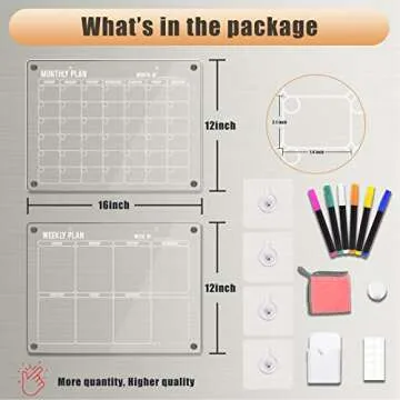 Homyaco Acrylic Calendar for Fridge, 2 Pack 16'' x 12'' Clear Magnetic Calendar for Refrigerator, Monthly and Weekly Dry Erase Board, Adhesive Calendar for Wall, Family Planner, 2024 Fridge Calendar
