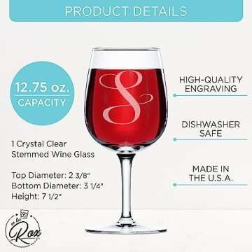 Monogrammed A-Z Wine Gifts for Women - 12.75 oz Engraved Personalized Wine Glass- Funny Wine Lover M...