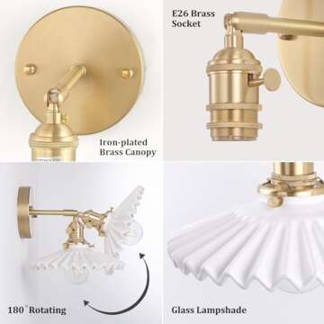 Shenmoyl Vintage Wall Sconce with Adjustable Brass Frame