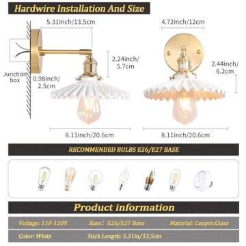 Shenmoyl Vintage Wall Sconce with Adjustable Brass Frame