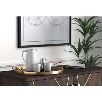 Amazon Brand – Rivet Contemporary Decorative Round Metal Serving Tray with Handles, 17.5-Inch, Black and Gold