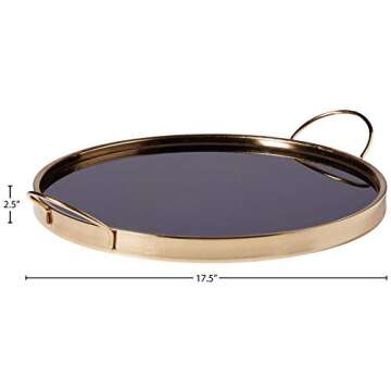 Amazon Brand – Rivet Contemporary Decorative Round Metal Serving Tray with Handles, 17.5-Inch, Black and Gold