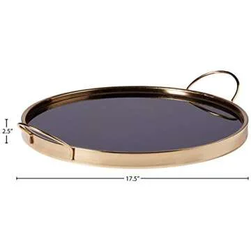 Amazon Brand – Rivet Contemporary Decorative Round Metal Serving Tray with Handles, 17.5-Inch, Black and Gold