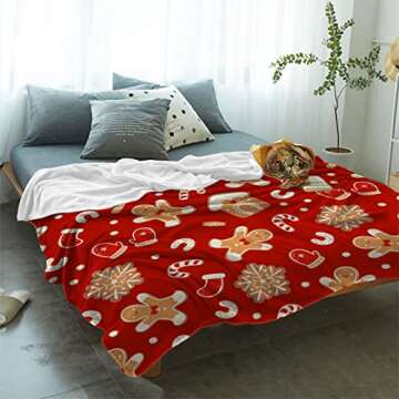Christmas Blanket Gingerbread Man Snowflake Super Soft Breathable Flannel Throw Blankets Candy Cane ...