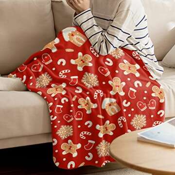 Christmas Blanket Gingerbread Man Snowflake Super Soft Breathable Flannel Throw Blankets Candy Cane Glove Warm Cozy Bed Throws 40" x 50"