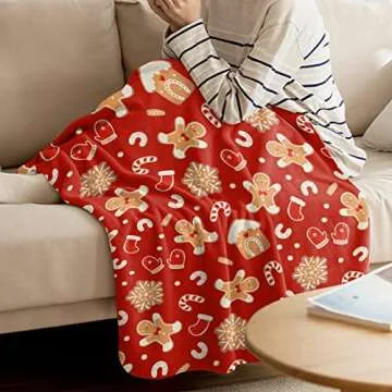 Christmas Blanket Gingerbread Man Snowflake Super Soft Breathable Flannel Throw Blankets Candy Cane Glove Warm Cozy Bed Throws 40" x 50"