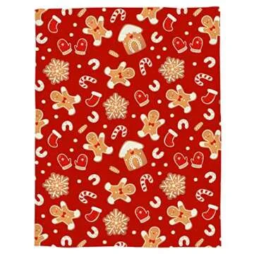 Christmas Blanket Gingerbread Man Snowflake Super Soft Breathable Flannel Throw Blankets Candy Cane Glove Warm Cozy Bed Throws 40" x 50"