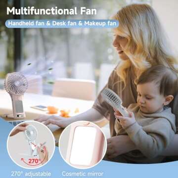 QQT Mini Handheld Fan, 4 Speed Adjustable Portable Battery Operated Fans, USB Rechargeable Desk Fan ...