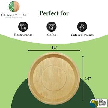 Charity Leaf Disposable Palm Leaf 14" Round Trays - Eco-Friendly Dinnerware