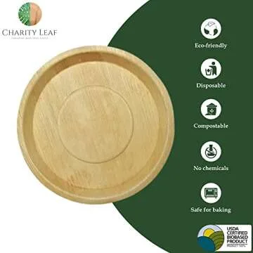Charity Leaf 14" Round Palm Leaf Trays for Events