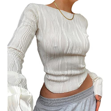 KMBANGI Women Sexy Long Sleeve Crop Tee - Stylish & Versatile Knitted Top