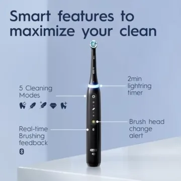 Oral-B iO Deep Clean + Whiten Rechargeable Electric Toothbrush with Visible Pressure Sensor, 2 Minute Timer, 5 Cleaning Settings, 1 iO5 Limited, 3 Toothbrush Heads, Travel Case & Refill Holder, White