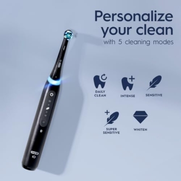 Oral-B iO Deep Clean + Whiten Rechargeable Electric Toothbrush with Visible Pressure Sensor, 2 Minute Timer, 5 Cleaning Settings, 1 iO5 Limited, 3 Toothbrush Heads, Travel Case & Refill Holder, White