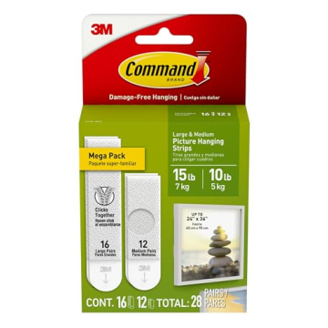 Command 15 lb & 10 lb Large and Medium Picture Hanging Strips 28 Assorted Pairs (56 Command Strips),...