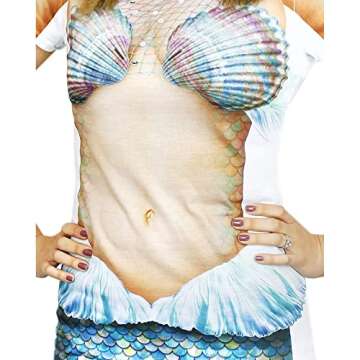 Faux Real Mermaid Party Costume Seashell Bra Design T-Shirt Dress for Women, Size Large