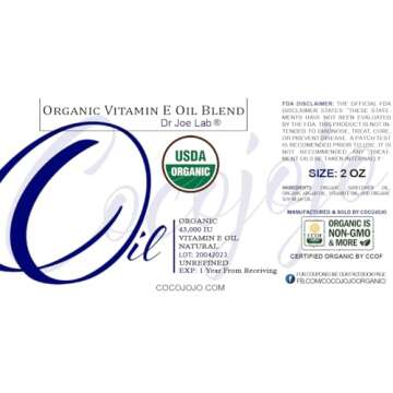Dr Joe Lab Vitamin E Oil for Skin, Organic Vitamin E Oil for Hair, Face, Liquid Vitamin E, Vitamin E...