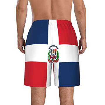 Dominican Men's Beach Shorts Quick Dry Drawstring Running Athletic Shorts Comfortable Loose Gym Shorts Swimsuit Pants with Pockets for Summer Medium White