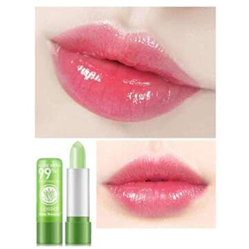 firstfly 2 Pack Aloe Vera Lipstick, Long Lasting Nutritious Lip Balm Lips Moisturizer Magic Temperature Color Change Lip Gloss
