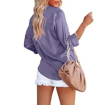 Stylish OMSJ Women's Satin V Neck Blouse Tops