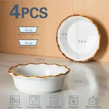 ONEMORE Mini Pie Pans - 6.8 inch Ceramic Baking Dishes