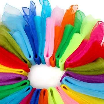 Colovis 36 Pcs Square Dance Scarves, Juggling Scarf Props Magic Trick Silk Scarves Music Movement Scarf 12 Colors 24 by 24 Inches