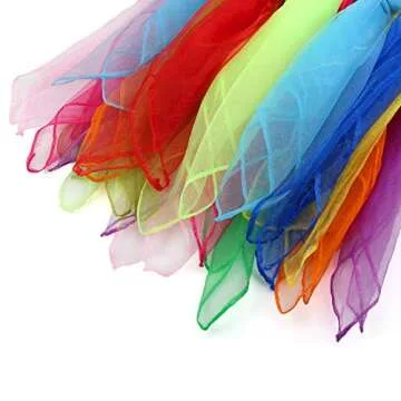 Colovis 36 Pcs Square Dance Scarves, Juggling Scarf Props Magic Trick Silk Scarves Music Movement Scarf 12 Colors 24 by 24 Inches