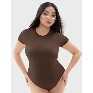 PUMIEY Bodysuit for Women Short Sleeve Chocolate X-Small