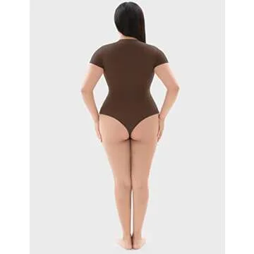 PUMIEY Bodysuit for Women Short Sleeve Chocolate X-Small