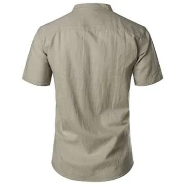 LucMatton Men's Cotton Linen Henley Shirt for Summer