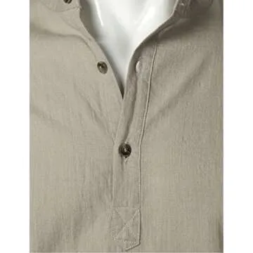 LucMatton Men's Cotton Linen Henley Shirt for Summer