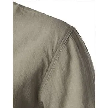 LucMatton Men's Cotton Linen Henley Shirt for Summer