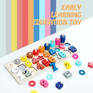 QZMTOY Wooden Montessori Toys for Kids, Toddler Number Puzzles Sorter Counting Shape Stacker Stackin...